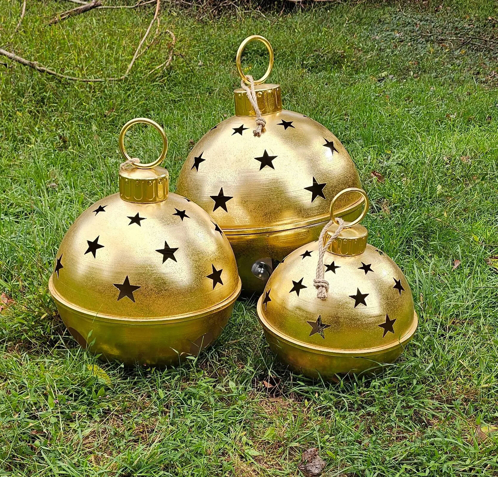 Giant Gold Bell Set | Farmhouse Christmas | Beautiful metal
